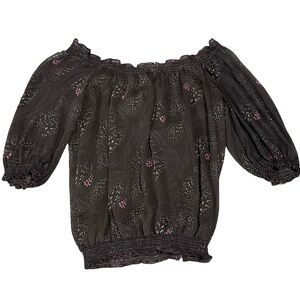 Max Studio off the shoulder Brown Blouse with Shirred Neckline